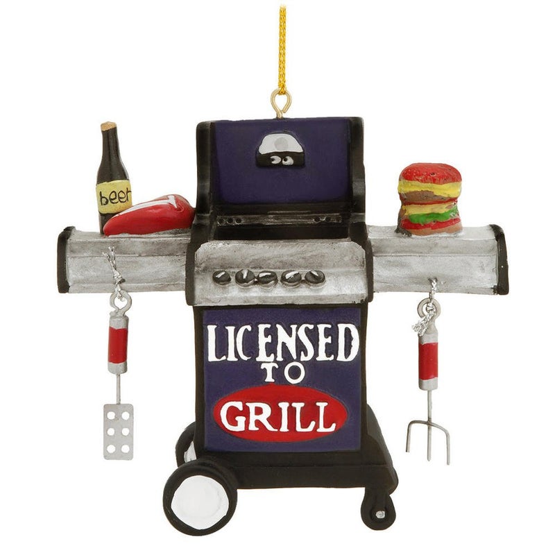 Christmas Holiday "Licensed to Grill" Outdoor Grill Figurine Ornament - 3.5" x 3" x 1.5"